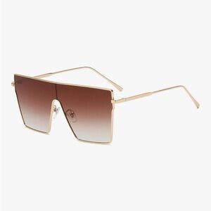 Gold Frame Brown Gradient Shield Sunglasses - Women Accessories